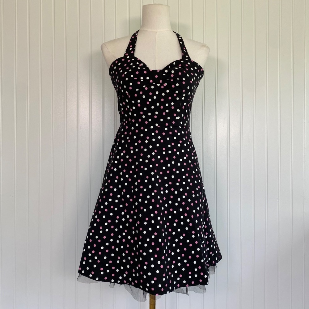 Vintage Taboo Women Y2K Babydoll Retro Polka Dot Mini Dress Size S Pin Up Halter